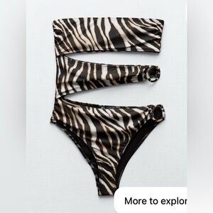 Size M NWT Zara Women’s ANIMAL PRINT CUT OUT SWIMSUIT